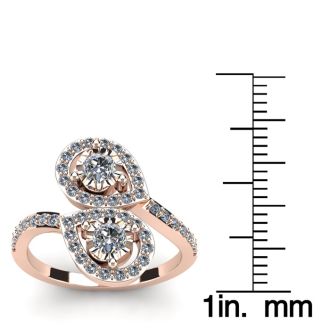 3/4 Carat Two Stone Diamond Pear-Shaped Halo Ring In 14K Rose Gold