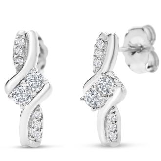 1/4 Carat Two Stone Diamond Knot Earrings In 14K White Gold