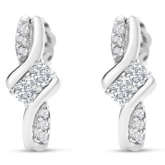 1/4 Carat Two Stone Diamond Knot Earrings In 14K White Gold
