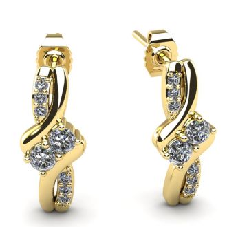 1/4 Carat Two Stone Diamond Knot Earrings In 14K Yellow Gold