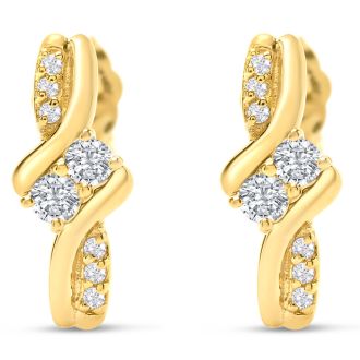 1/4 Carat Two Stone Diamond Knot Earrings In 14K Yellow Gold