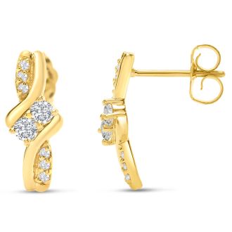 1/4 Carat Two Stone Diamond Knot Earrings In 14K Yellow Gold