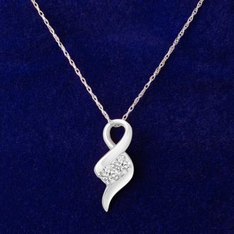 1/4 Carat Two Stone Two Diamond Intertwined Necklace In 14K White Gold