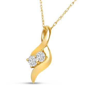 1/4 Carat Two Stone Two Diamond Intertwined Necklace In 14K Yellow Gold