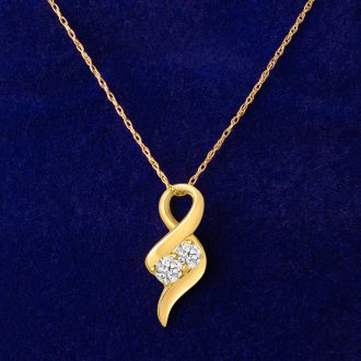 1/4 Carat Two Stone Two Diamond Intertwined Necklace In 14K Yellow Gold