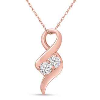 1/4 Carat Two Stone Two Diamond Intertwined Necklace In 14K Rose Gold