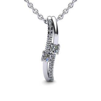 1/3 Carat Two Stone Two Diamond Curve Necklace In 14K White Gold