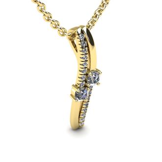 1/3 Carat Two Stone Two Diamond Curve Necklace In 14K Yellow Gold