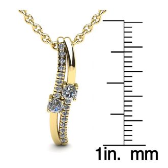 1/3 Carat Two Stone Two Diamond Curve Necklace In 14K Yellow Gold