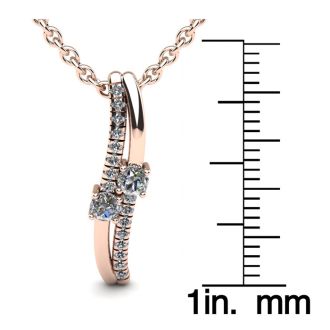 1/3 Carat Two Stone Two Diamond Curve Necklace In 14K Rose Gold