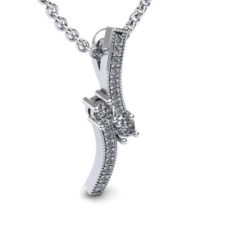 1/3 Carat Two Stone Two Diamond Swirl Necklace In 14K White Gold
