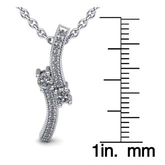 1/3 Carat Two Stone Two Diamond Swirl Necklace In 14K White Gold