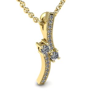1/3 Carat Two Stone Two Diamond Swirl Necklace In 14K Yellow Gold