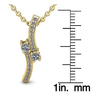 1/3 Carat Two Stone Two Diamond Swirl Necklace In 14K Yellow Gold