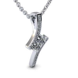 1/3 Carat Two Stone Two Diamond Pendant Necklace In 14K White Gold