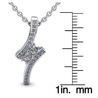 1/3 Carat Two Stone Two Diamond Pendant Necklace In 14K White Gold