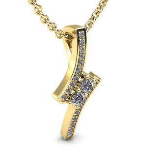 1/3 Carat Two Stone Two Diamond Pendant Necklace In 14K Yellow Gold