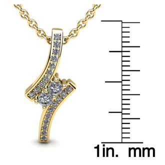 1/3 Carat Two Stone Two Diamond Pendant Necklace In 14K Yellow Gold