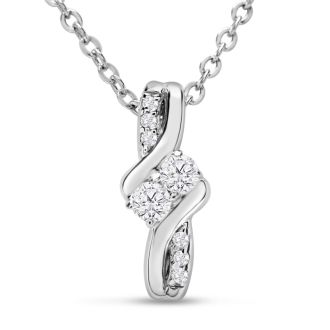 1/4 Carat Two Stone Two Diamond Knot Necklace In 14K White Gold