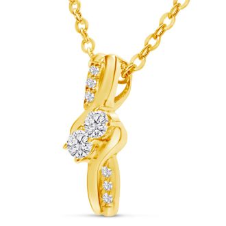 1/4 Carat Two Stone Two Diamond Knot Necklace In 14K Yellow Gold