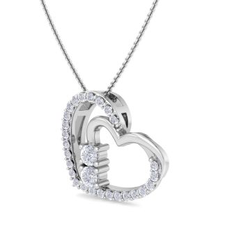 1/2 Carat Two Stone Two Diamond Heart Necklace In 14K White Gold