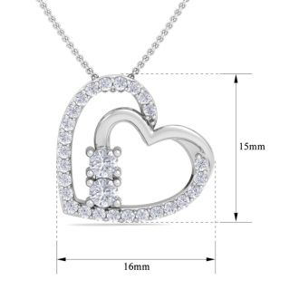1/2 Carat Two Stone Two Diamond Heart Necklace In 14K White Gold