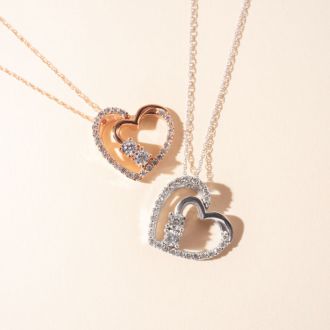 1/2 Carat Two Stone Two Diamond Heart Necklace In 14K White Gold