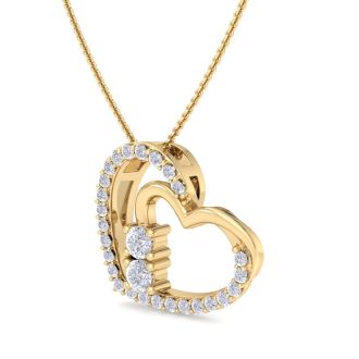 1/2 Carat Two Stone Two Diamond Heart Necklace In 14K Yellow Gold