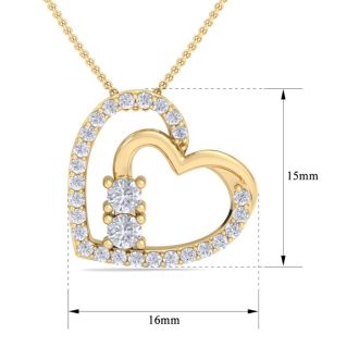 1/2 Carat Two Stone Two Diamond Heart Necklace In 14K Yellow Gold