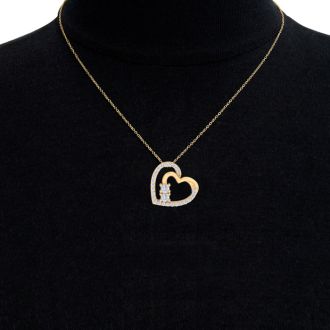 1/2 Carat Two Stone Two Diamond Heart Necklace In 14K Yellow Gold