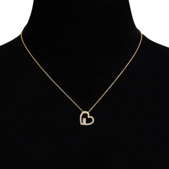 1/2 Carat Two Stone Two Diamond Heart Necklace In 14K Yellow Gold