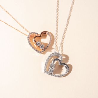 1/2 Carat Two Stone Two Diamond Heart Necklace In 14K Rose Gold