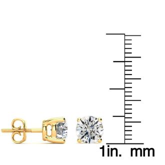 1 3/4 Carat Round Diamond Stud Earrings In 14 Karat Yellow Gold