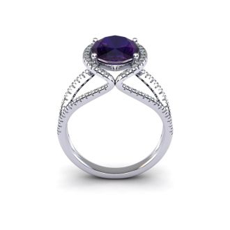 3 Carat Oval Shape Amethyst and Halo Diamond Ring In 14 Karat White Gold