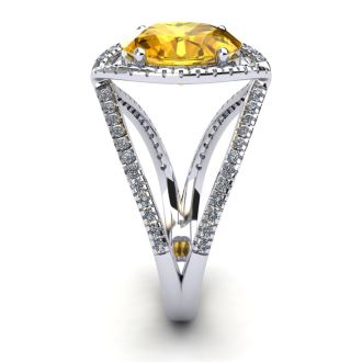 3 Carat Oval Shape Citrine and Halo Diamond Ring In 14 Karat White Gold