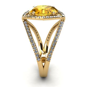 3 Carat Oval Shape Citrine and Halo Diamond Ring In 14 Karat Yellow Gold