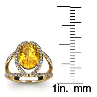 3 Carat Oval Shape Citrine and Halo Diamond Ring In 14 Karat Yellow Gold