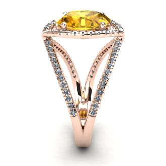 3 Carat Oval Shape Citrine and Halo Diamond Ring In 14 Karat Rose Gold