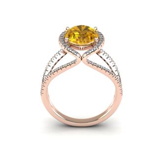 3 Carat Oval Shape Citrine and Halo Diamond Ring In 14 Karat Rose Gold