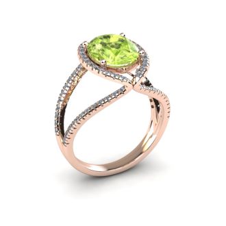 3 Carat Oval Shape Peridot and Halo Diamond Ring In 14 Karat Rose Gold