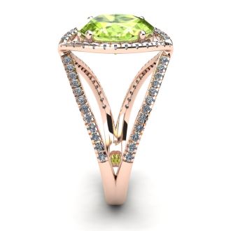 3 Carat Oval Shape Peridot and Halo Diamond Ring In 14 Karat Rose Gold