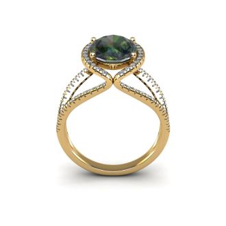 3 Carat Oval Shape Mystic Topaz Ring With Fancy Diamond Halo In 14 Karat Yellow Gold