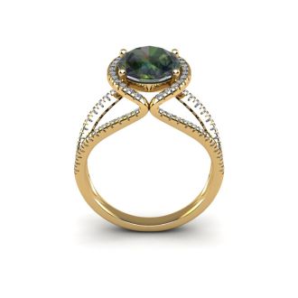 3 Carat Oval Shape Mystic Topaz Ring With Fancy Diamond Halo In 14 Karat Yellow Gold