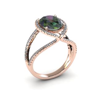 3 Carat Oval Shape Mystic Topaz Ring With Fancy Diamond Halo In 14 Karat Rose Gold