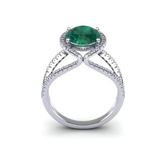 2 3/4 Carat Oval Shape Emerald and Halo Diamond Ring In 14 Karat White Gold