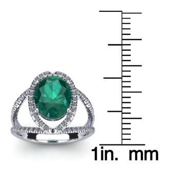 2 3/4 Carat Oval Shape Emerald and Halo Diamond Ring In 14 Karat White Gold