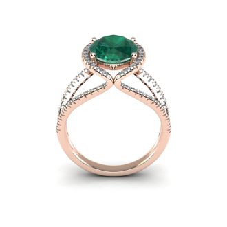 2 3/4 Carat Oval Shape Emerald and Halo Diamond Ring In 14 Karat Rose Gold