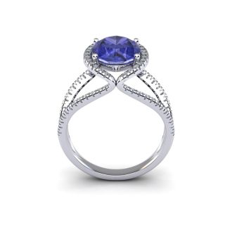 3 Carat Oval Shape Tanzanite and Halo Diamond Ring In 14 Karat White Gold
