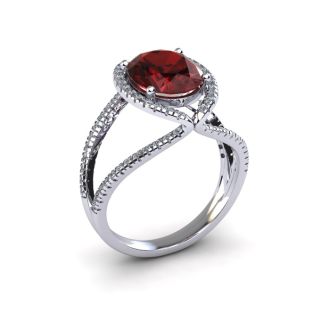 Garnet Ring: Garnet Jewelry: 3 1/2 Carat Oval Shape Garnet and Halo Diamond Ring In 14 Karat White Gold