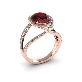 3 1/2 Carat Oval Shape Garnet and Halo Diamond Ring In 14 Karat Rose Gold